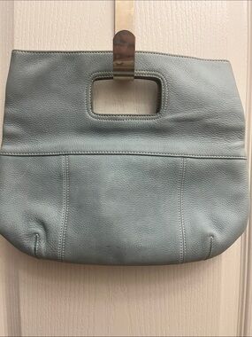 Tianello Light Blue Leather Cutout Handle Clutch